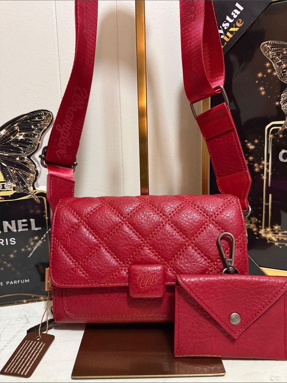 Wrangler Quilted Red Crossbody with Coin Pouch